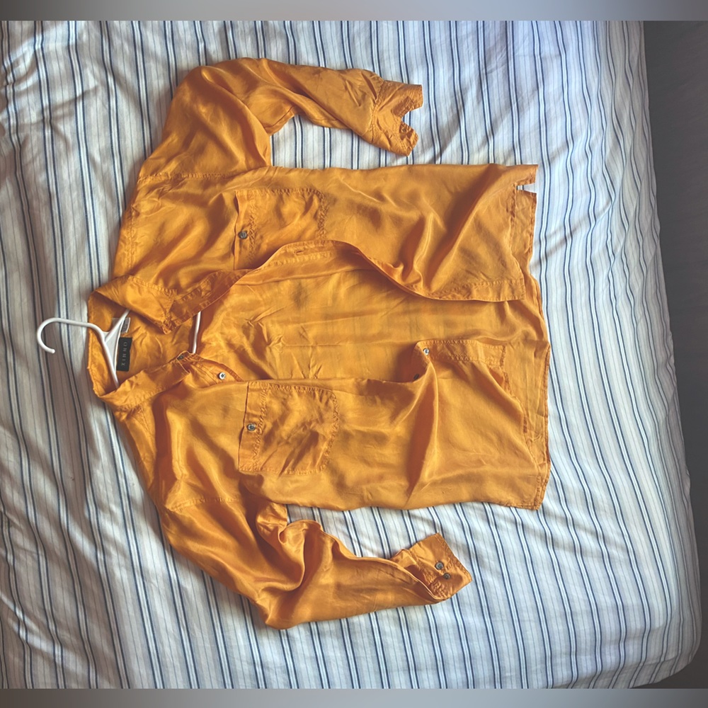 New Xintage Saffron Gold Xinno Silk Dress Button Up | Large